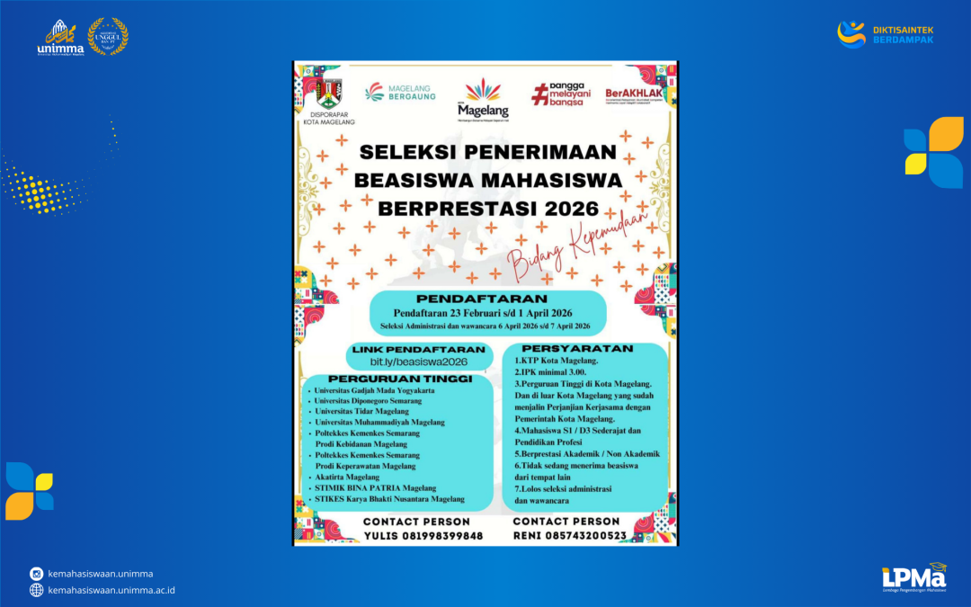 Seleksi Penerimaan Beasiswa Mahasiswa Berprestasi Kota Magelang Tahun 2026 Resmi Dibuka!!!